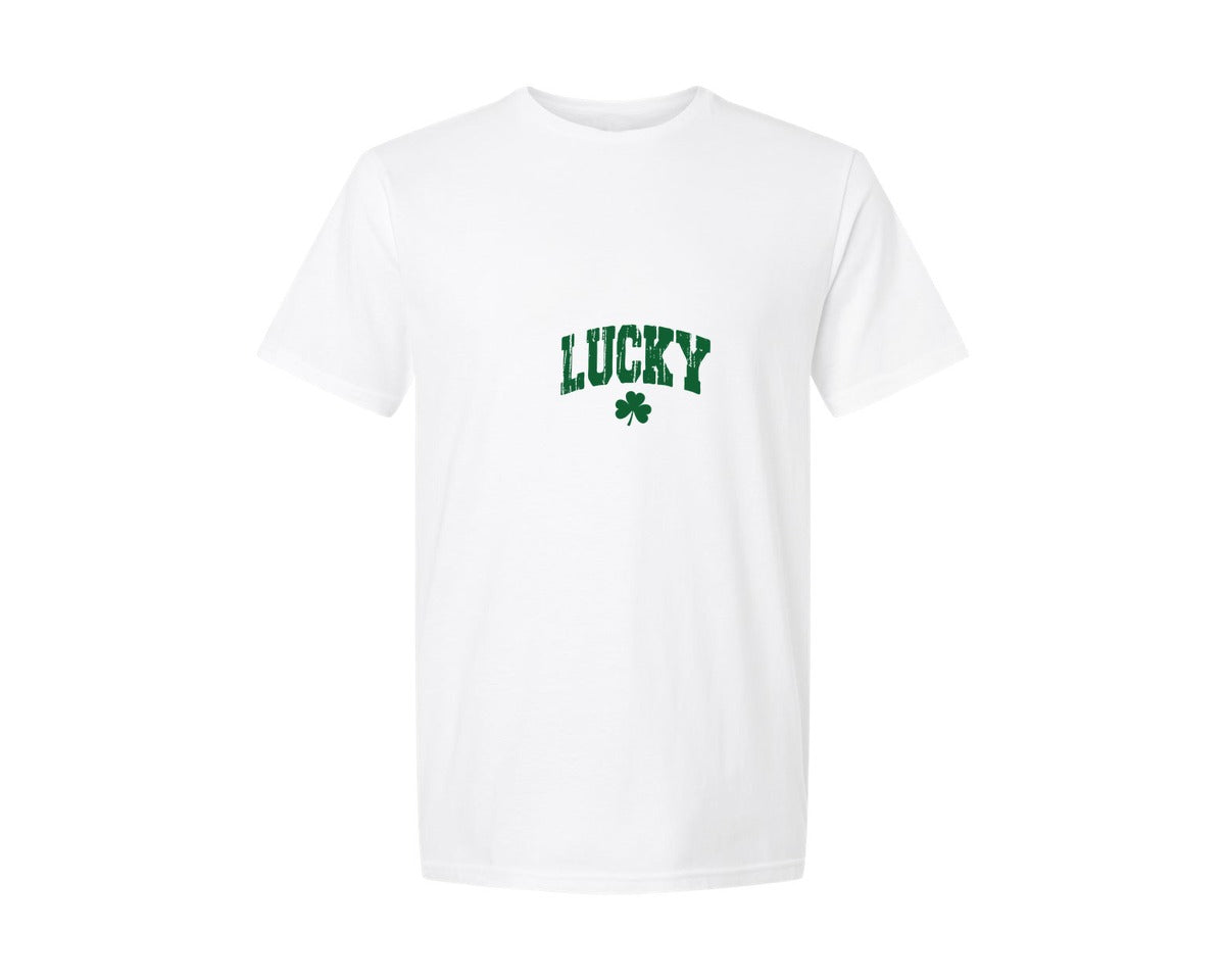 brand:Generic|color:White|Lucky Varsity St Patricks Day 2 Graphic T-Shirt