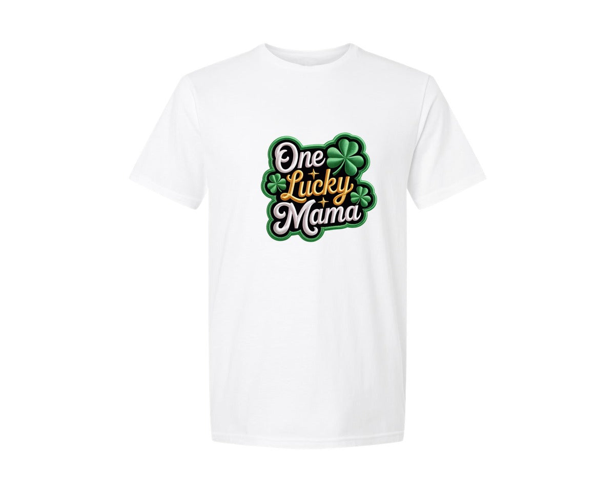 brand:Generic|color:White|Faux Yarn One Lucky Mama Shamrock Graphic T-Shirt