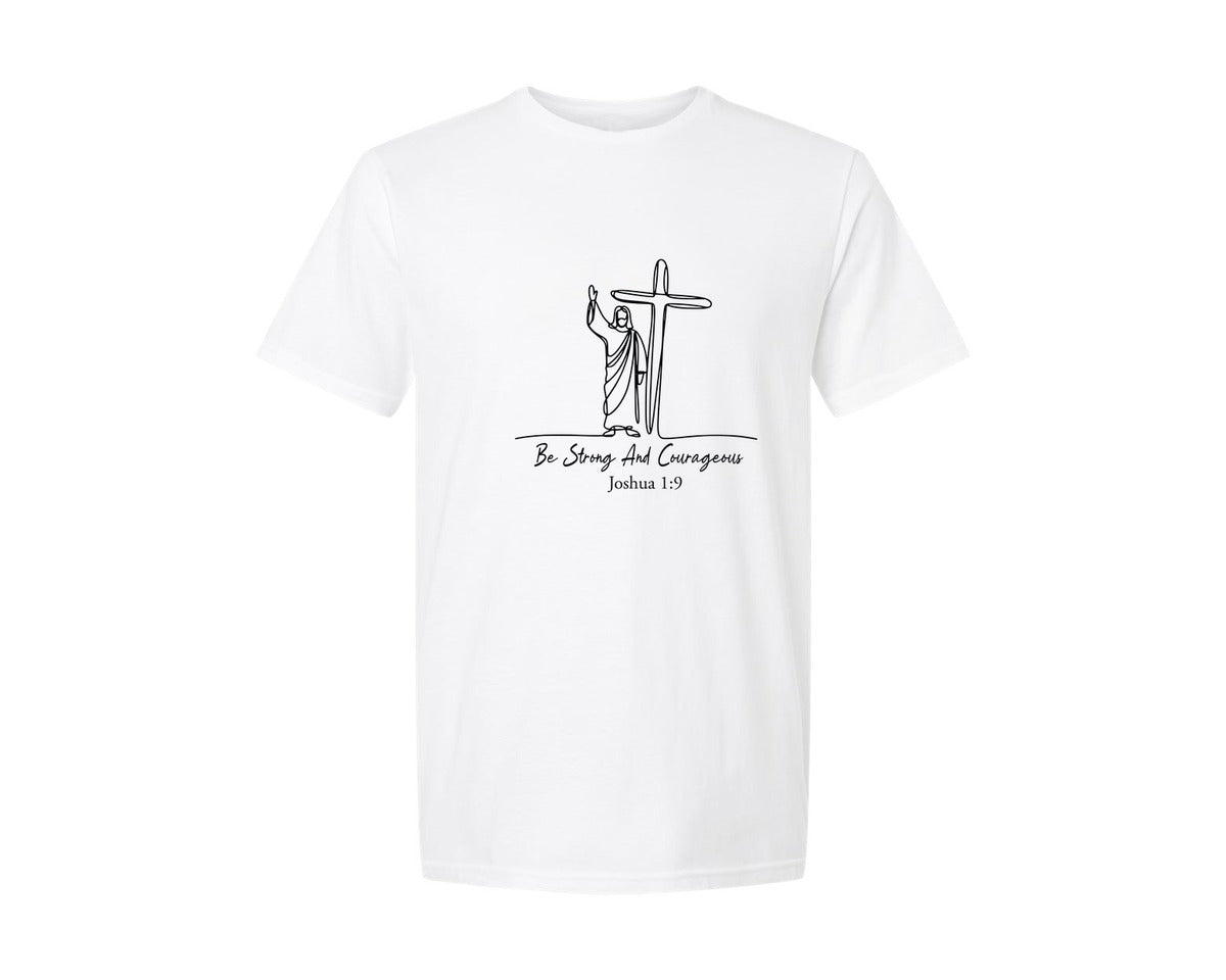 brand:Generic|color:White|Be Strong And Courageous Christian 2 Graphic T-Shirt