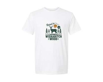 brand:Generic|color:White|Raised In The Wishabitch Woods Camp Graphic T-Shirt