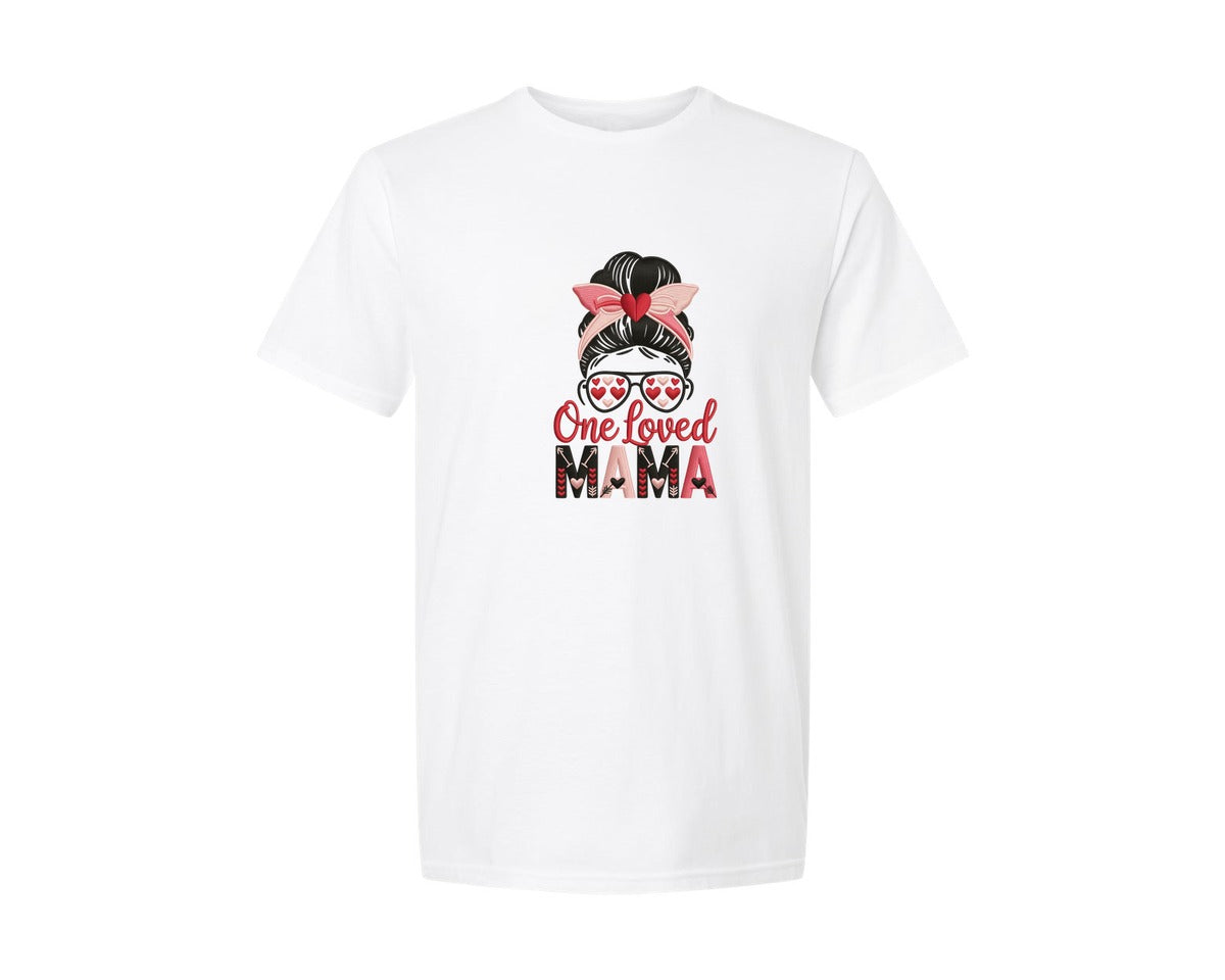brand:Generic|color:White|Crochet One Loved Mama Valentine Graphic T-Shirt