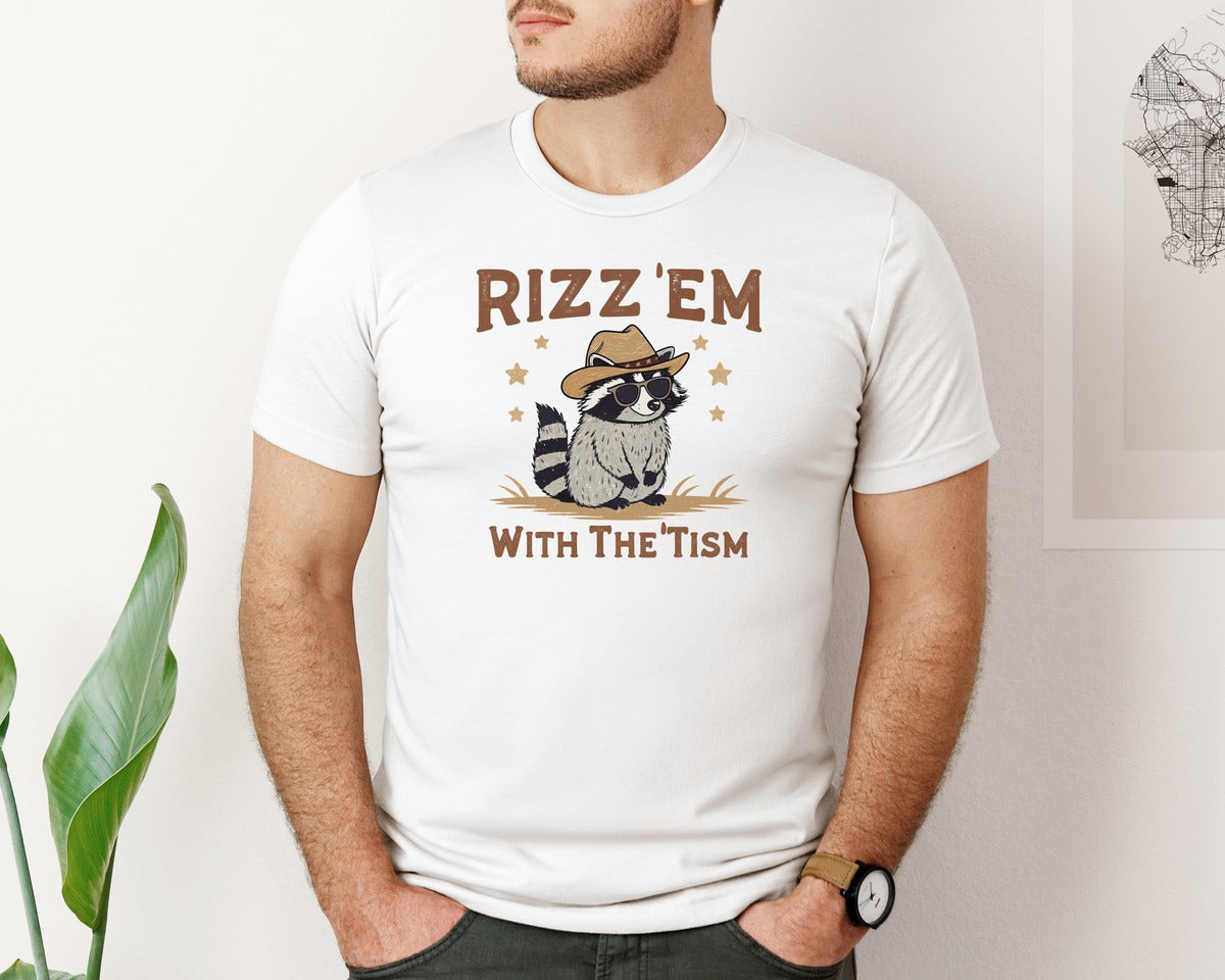 brand:Bella Canvas|color:White|Raccoon Funny Raccoon Rizz Em Graphic T-Shirt
