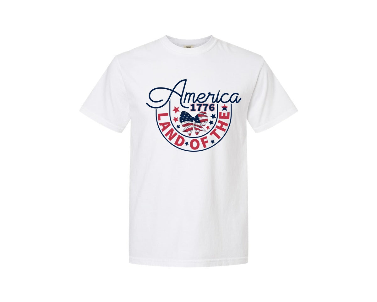 brand:Comfort Colors|color:White|America 1776 Land Of The Free Graphic T-Shirt