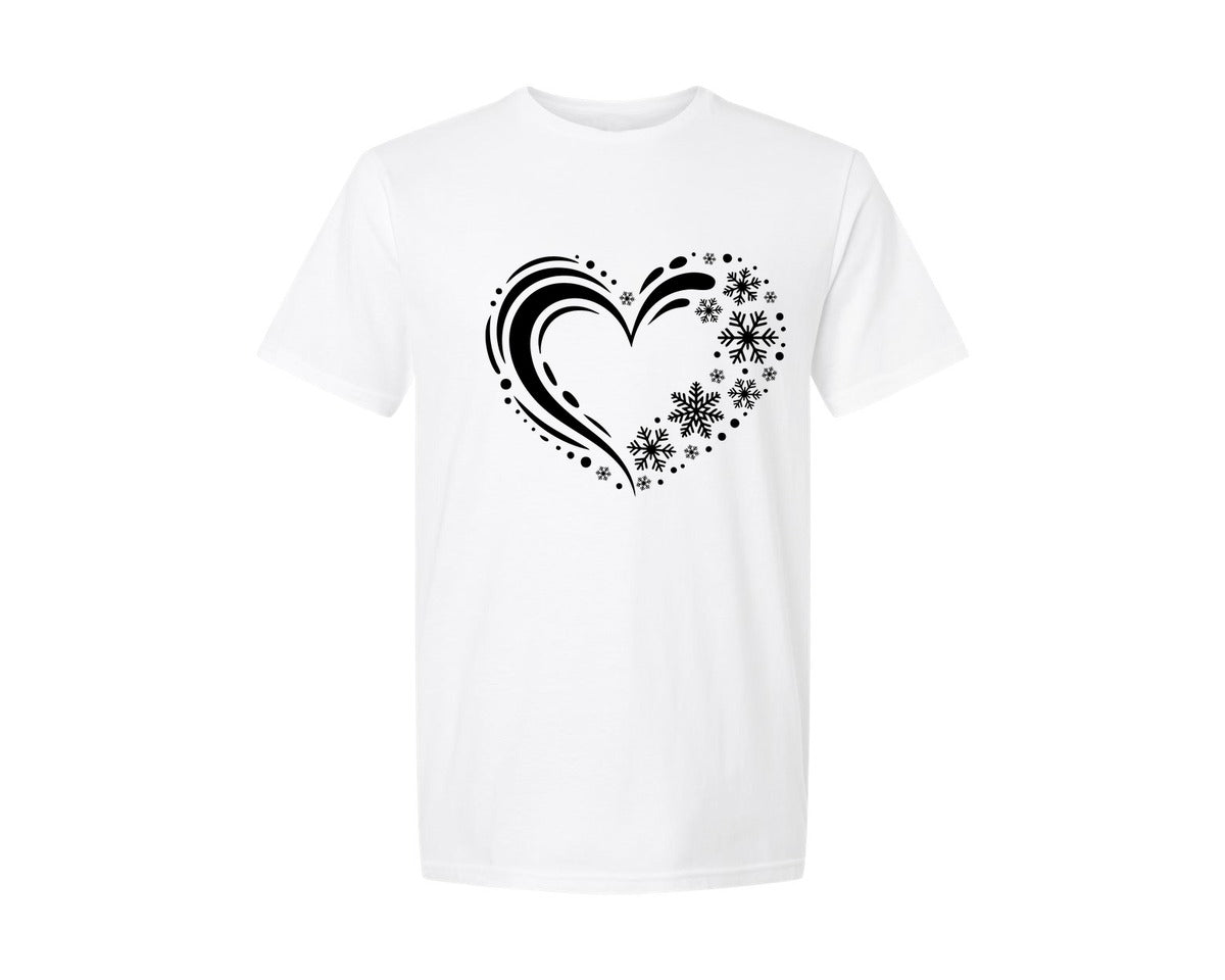 brand:Generic|color:White|Winter Heart Snowflake Splash Graphic T-Shirt