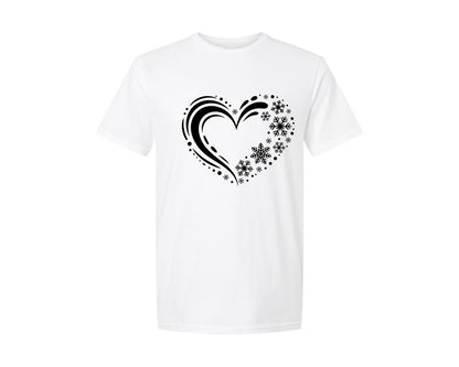 brand:Generic|color:White|Winter Heart Snowflake Splash Graphic T-Shirt