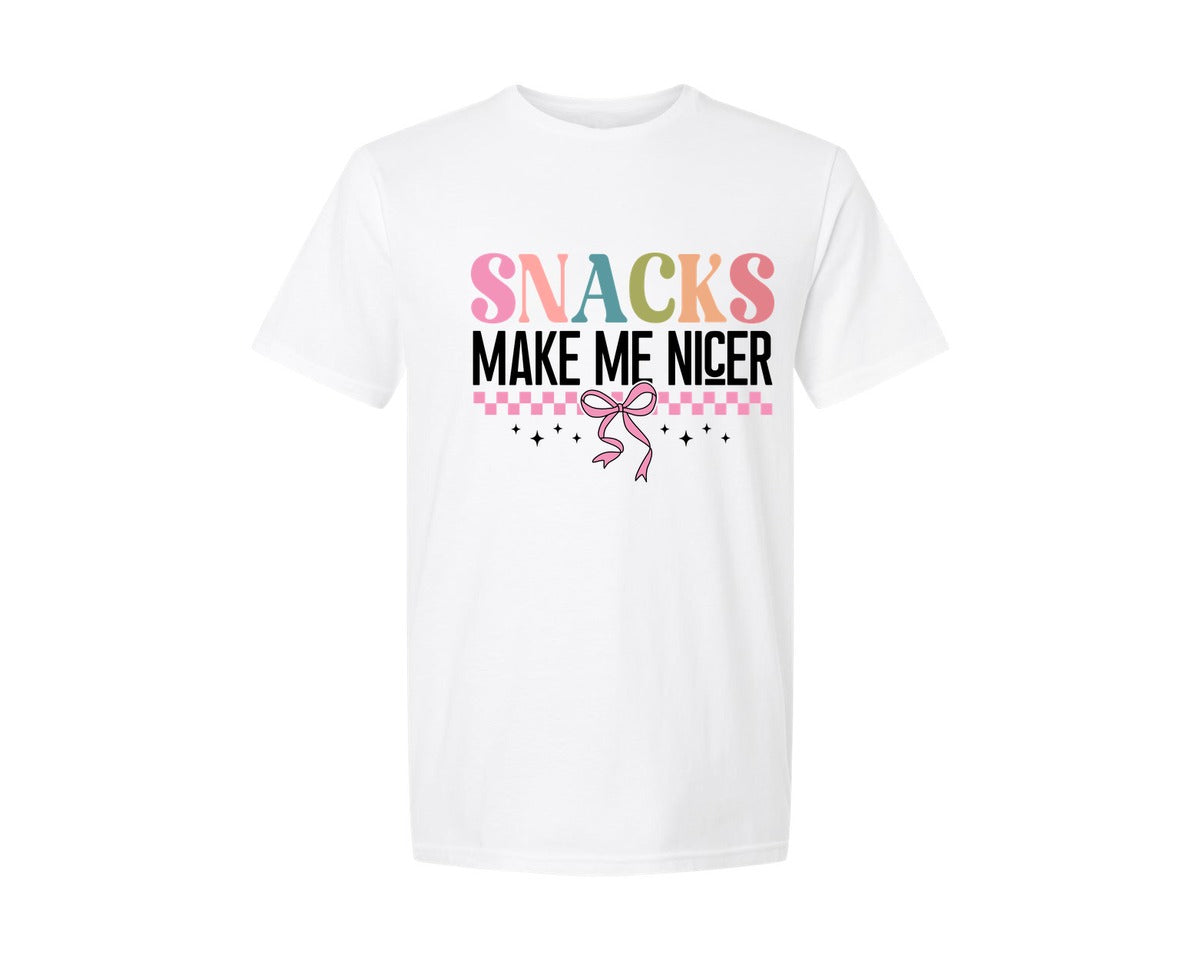 brand:Generic|color:White|Snacks Make Me Nice Funny Raccoon 2 Graphic T-Shirt