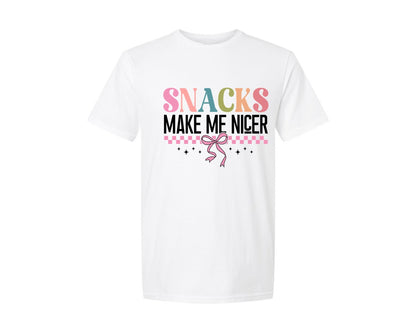 brand:Generic|color:White|Snacks Make Me Nice Funny Raccoon 2 Graphic T-Shirt
