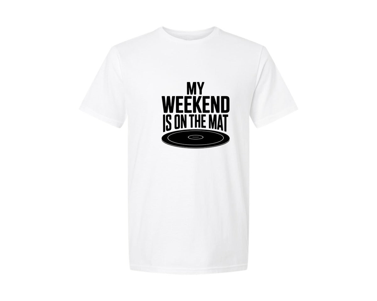 brand:Generic|color:White|My Weekend Is On The Mat Wrestling Graphic T-Shirt
