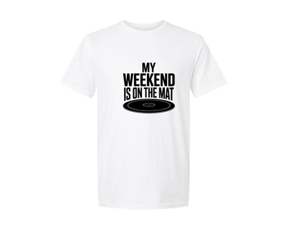 brand:Generic|color:White|My Weekend Is On The Mat Wrestling Graphic T-Shirt