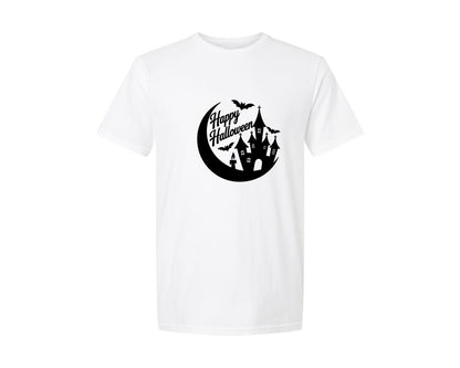 brand:Generic|color:White|Happy Halloween Haunted House Graphic T-Shirt