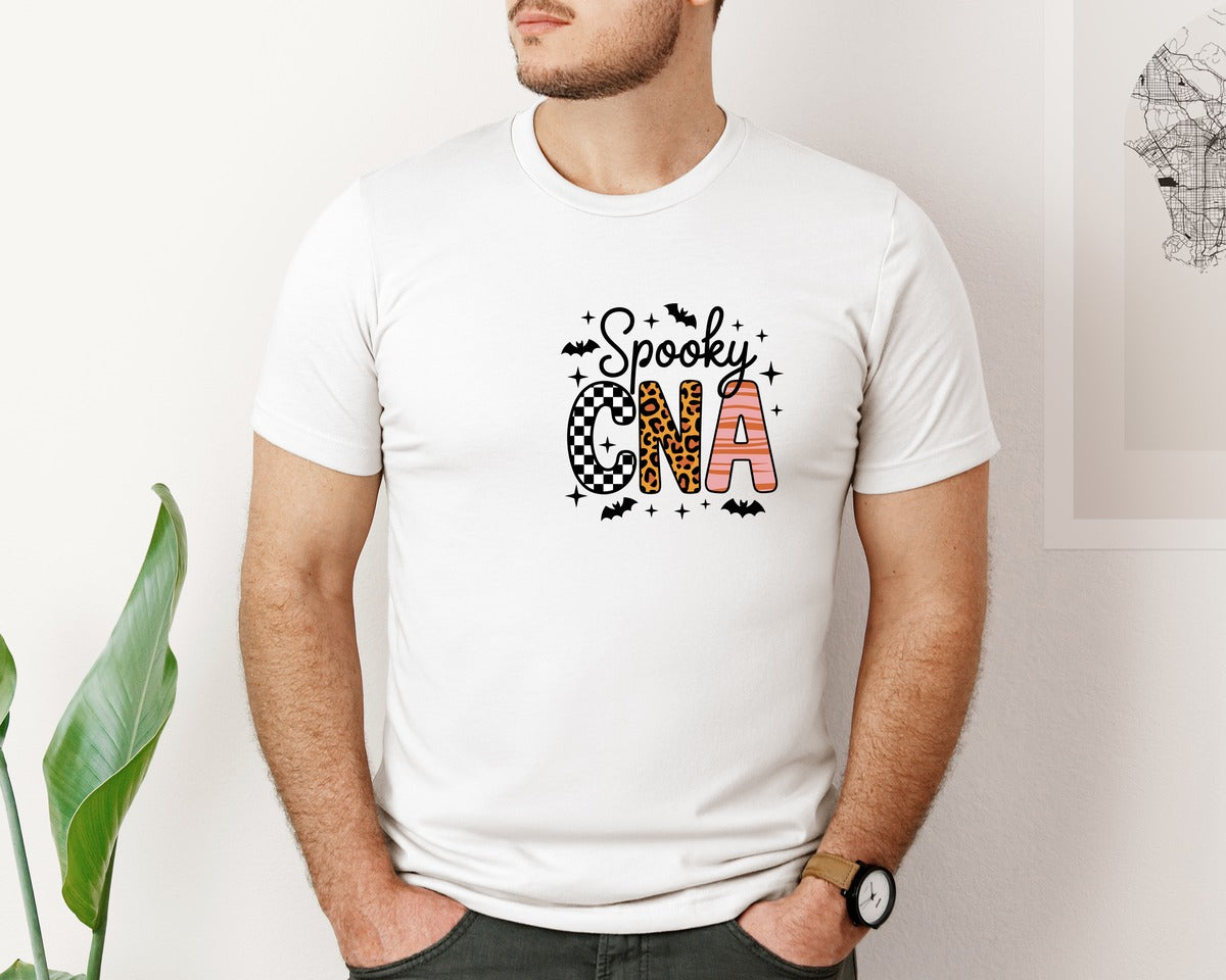 brand:Bella Canvas|color:White|Retro Halloween Nurse T Shirt Design 2 Graphic T-Shirt