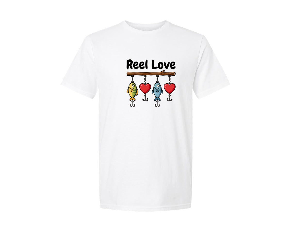 brand:Generic|color:White|Cute Reel Love Fishing Valentine Graphic T-Shirt