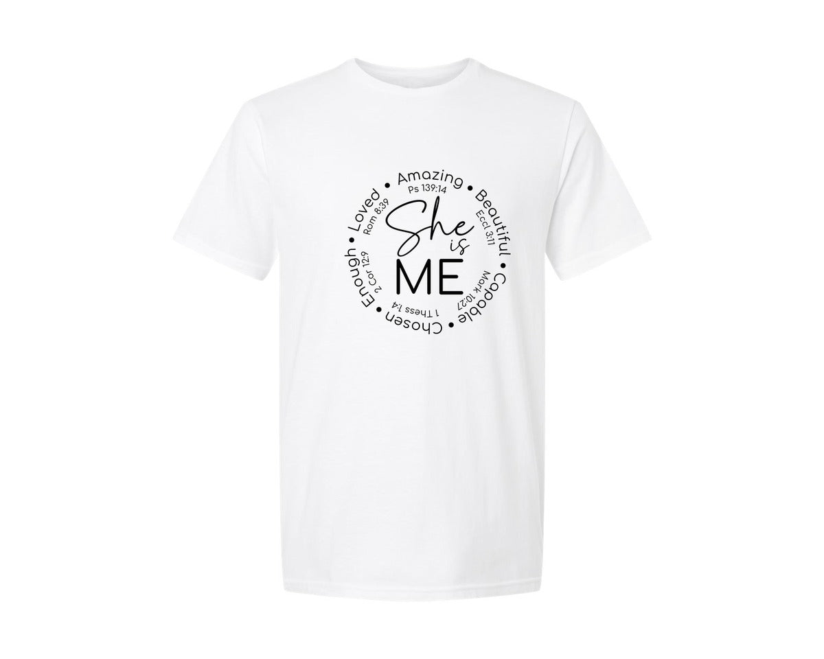 brand:Generic|color:White|She Is Me Christian Verses For Women Graphic T-Shirt