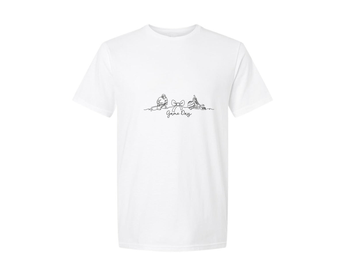 brand:Generic|color:White|Hockey Game Day Line Art Graphic T-Shirt