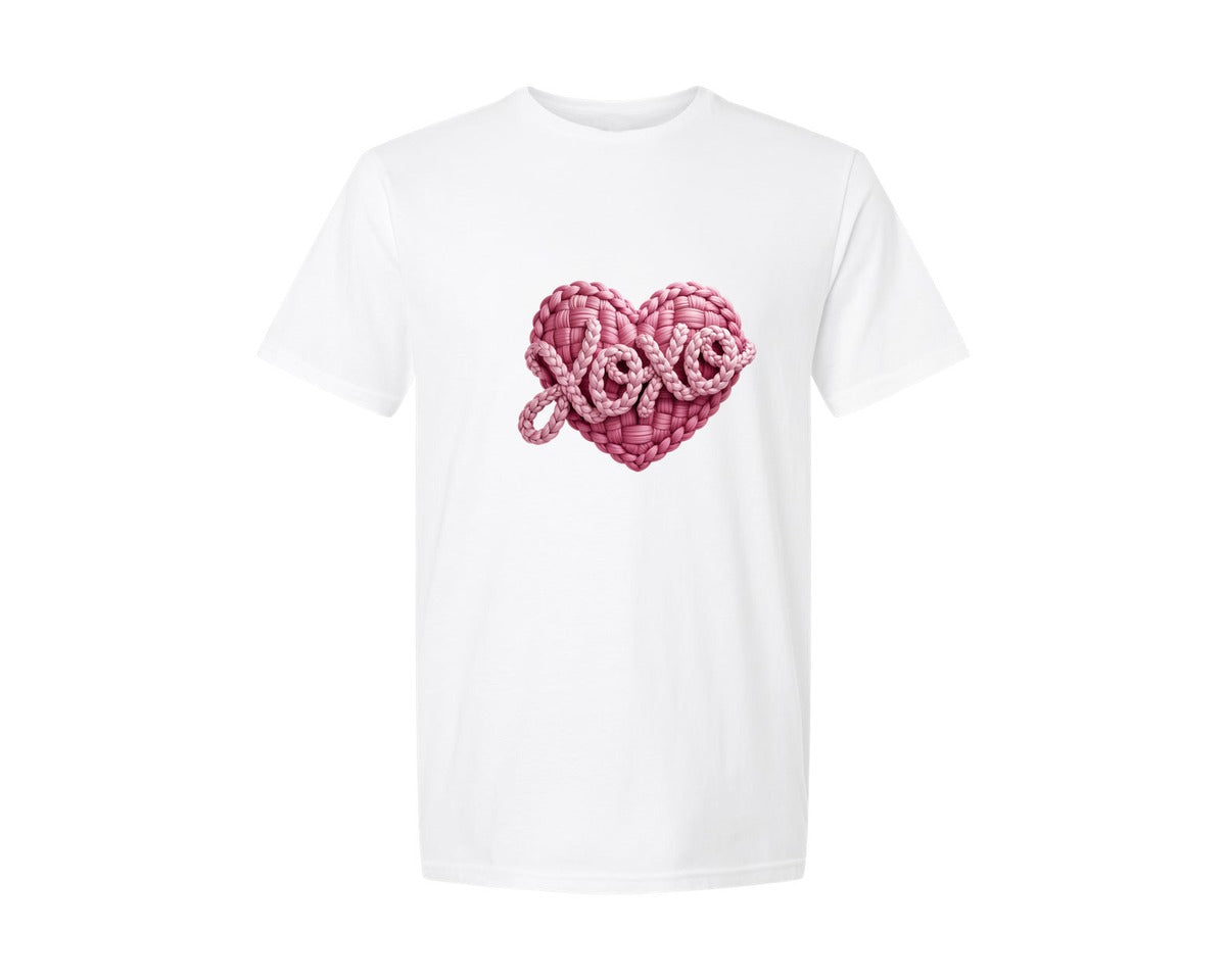brand:Generic|color:White|Faux Yarn Xoxo Heart Xoxo Shirt Graphic T-Shirt