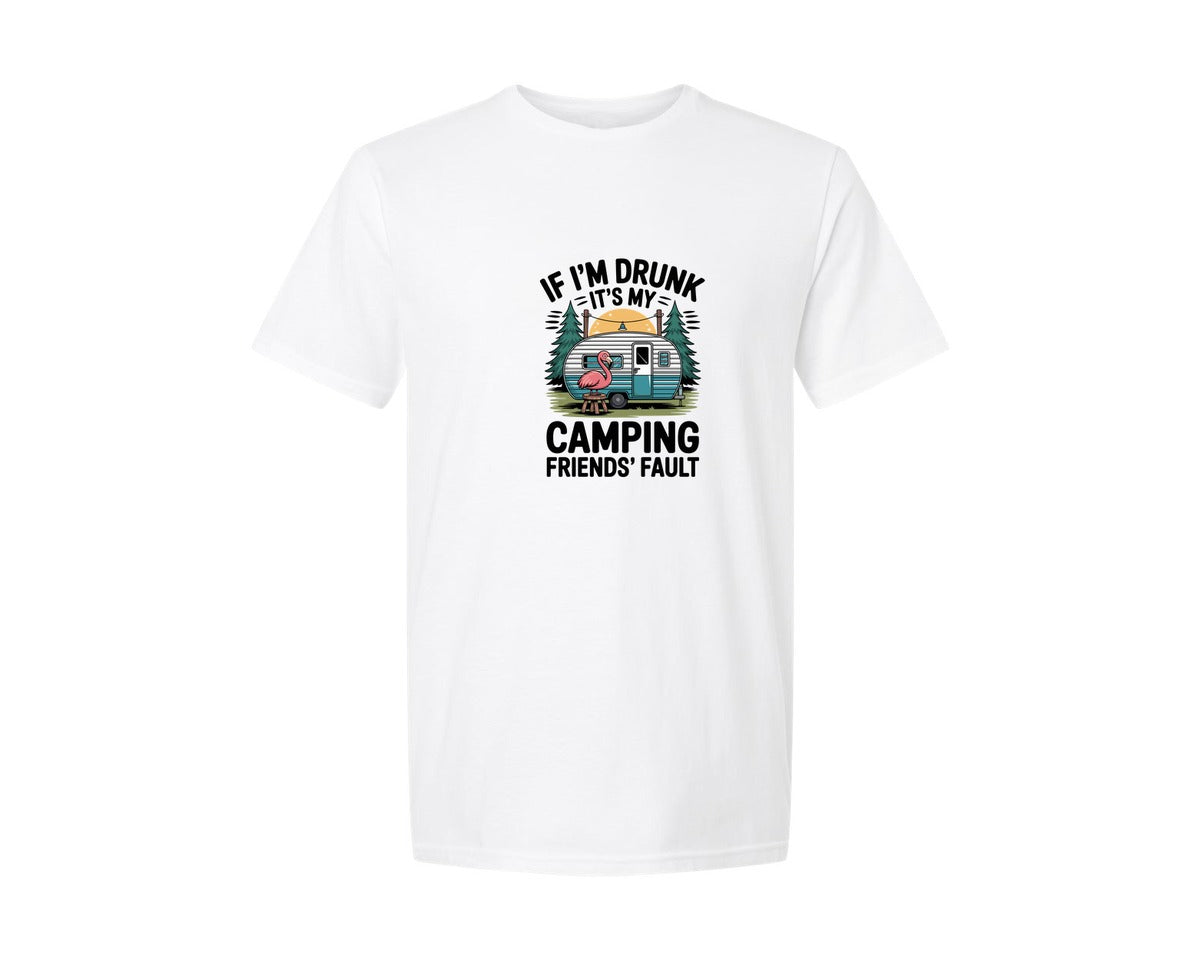 brand:Generic|color:White|If Im Drunk Its My Camping Friends Graphic T-Shirt