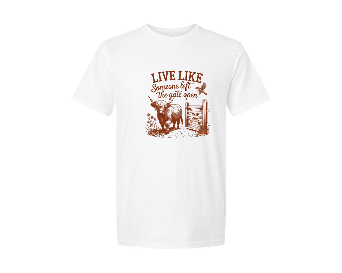 brand:Generic|color:White|Live Like Someone Left The Gate Open Graphic T-Shirt