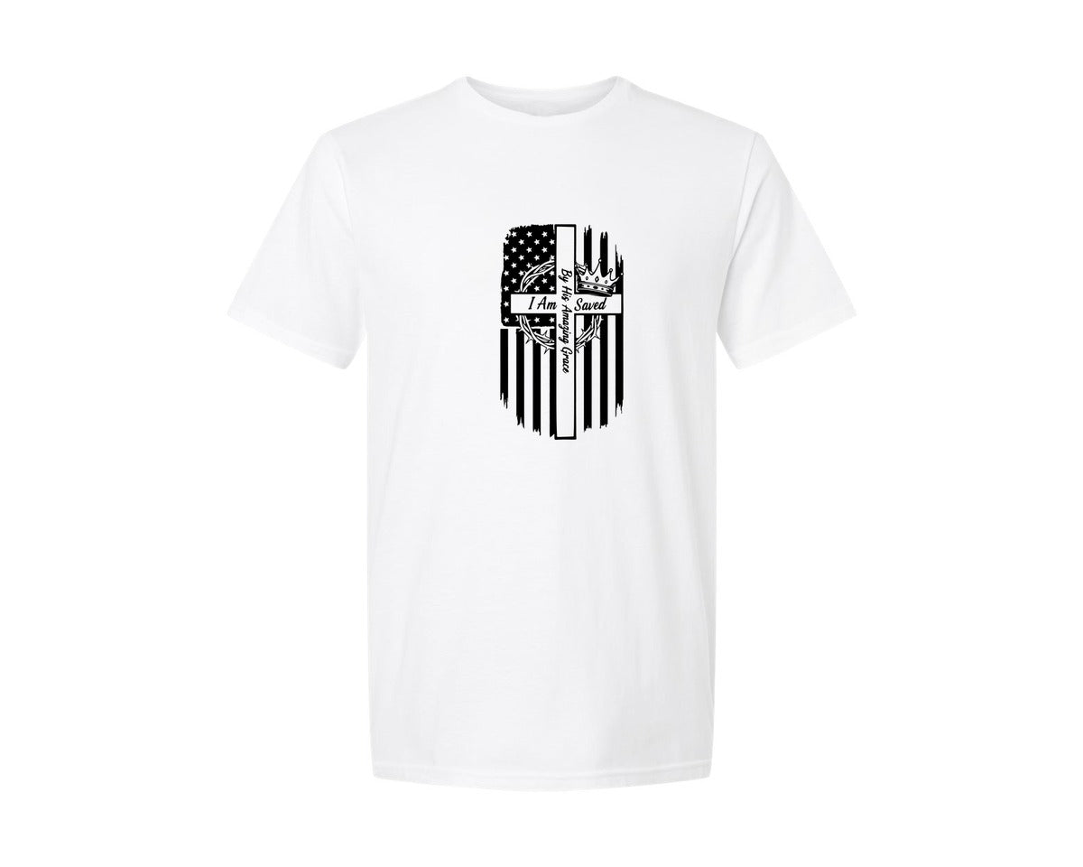brand:Generic|color:White|I Am Saved By His Amazing Grace Graphic T-Shirt