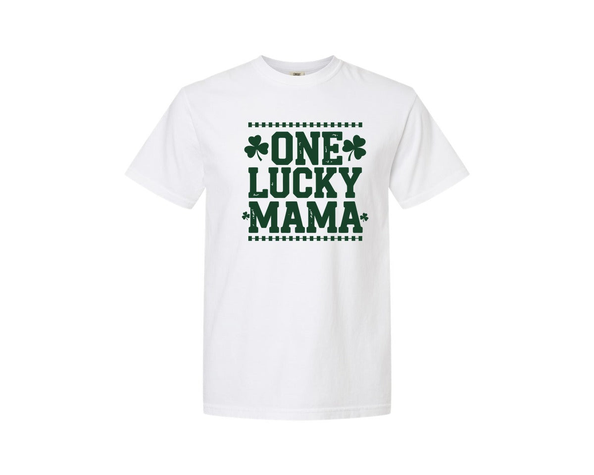 brand:Comfort Colors|color:White|One Lucky Mama Design 40 Graphic T-Shirt