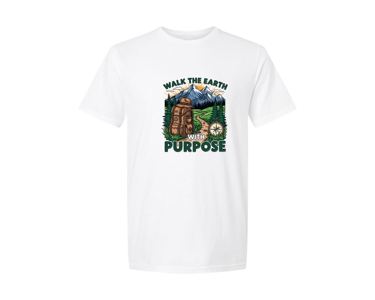 brand:Generic|color:White|Walk Earth With Purpose Hiking Graphic T-Shirt