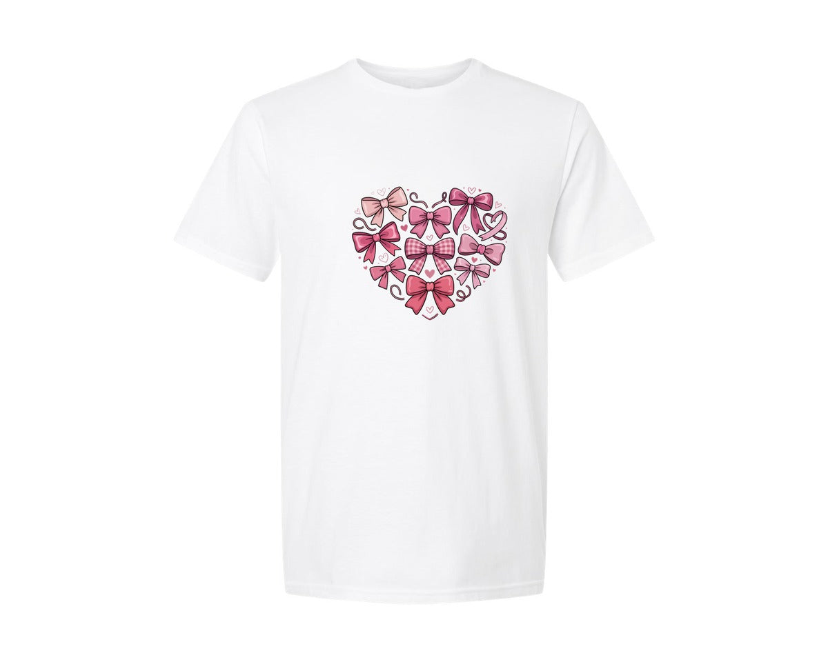 brand:Generic|color:White|Heart Valentine Coquette Bow Graphic T-Shirt