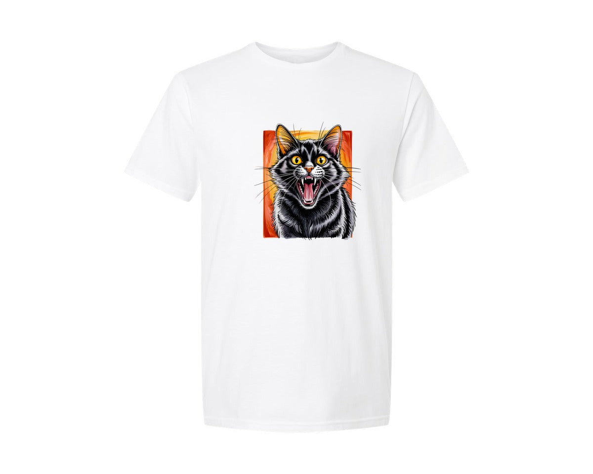 brand:Generic|color:White|Screaming Black Cat 2 Graphic T-Shirt
