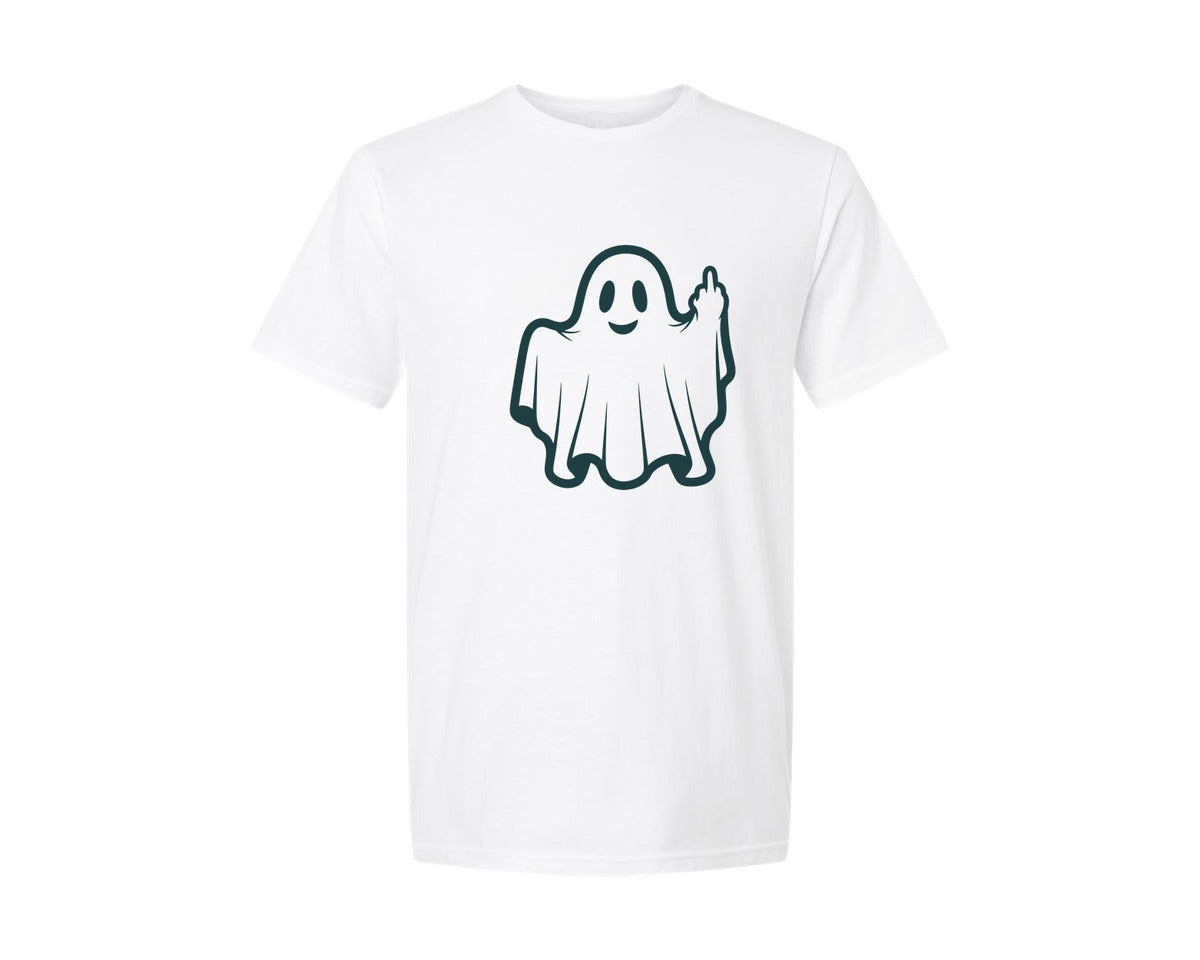 brand:Generic|color:White|Ghost Middle Finger Pod Ghost Graphic T-Shirt