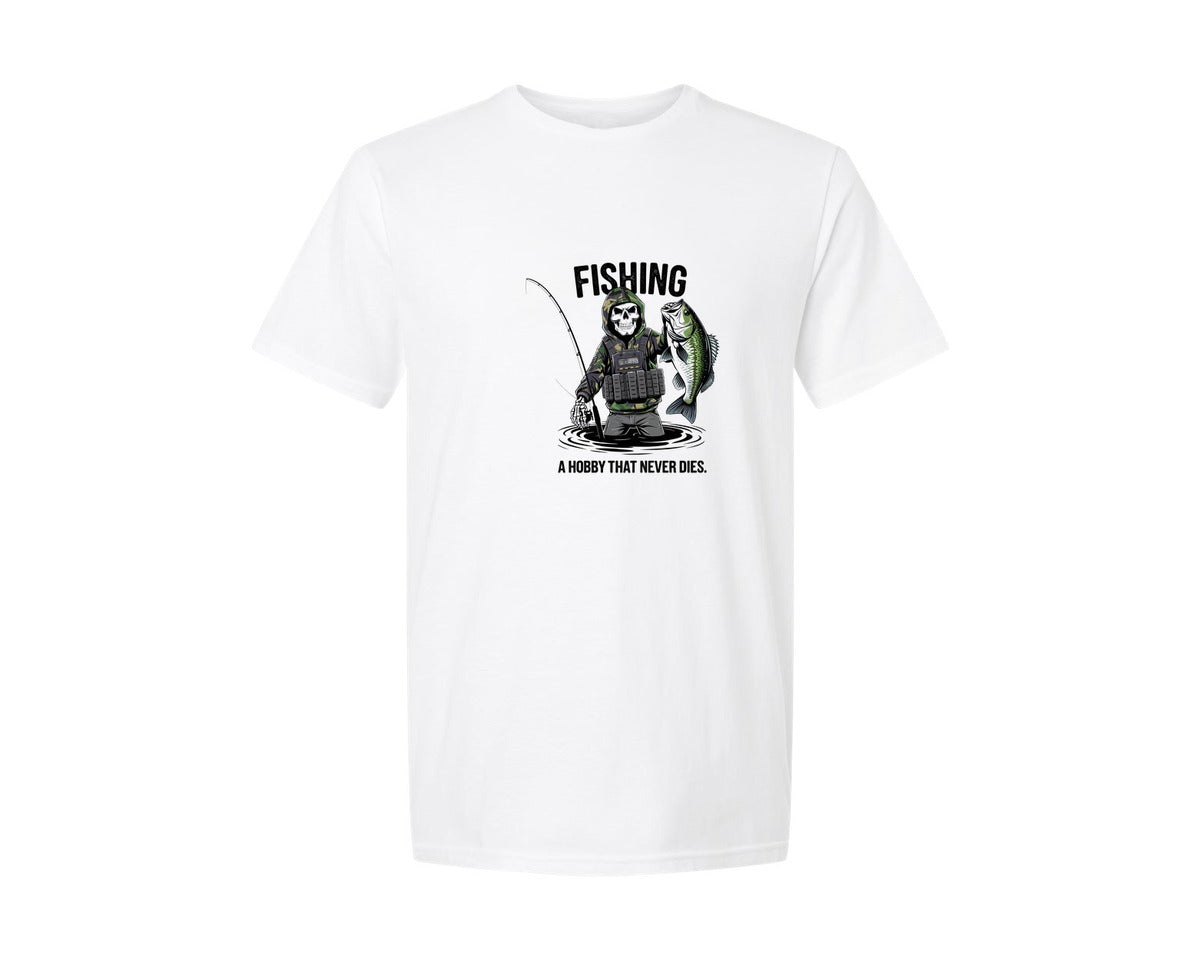 brand:Generic|color:White|Fishing A Hobby That Never Dies T Shirt Graphic T-Shirt