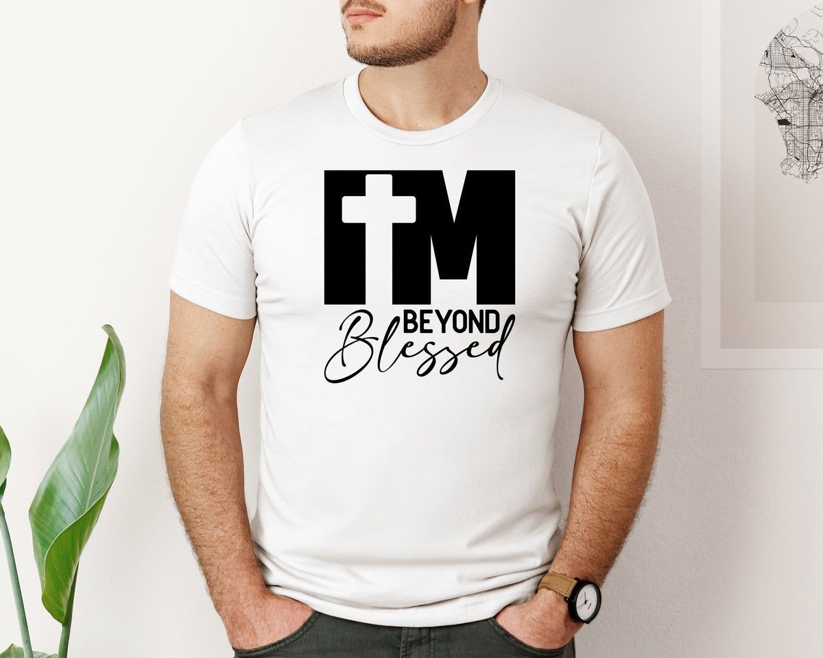 brand:Bella Canvas|color:White|Im Beyond Blessed Jesus Cross Graphic T-Shirt