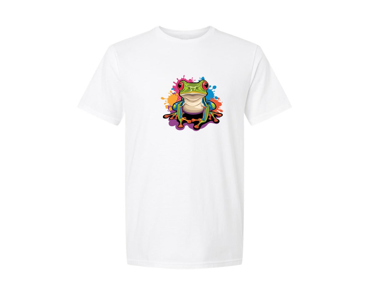 brand:Generic|color:White|Vibrant Splash Colorful Frog Graphic T-Shirt