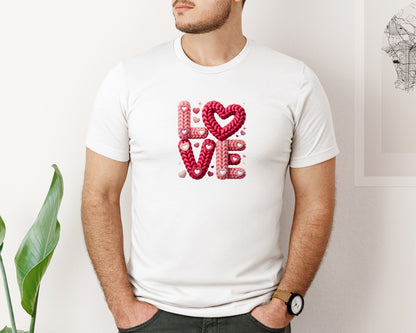 brand:Bella Canvas|color:White|Cozy Knitted Love E280A2 Chunky Yarn Graphic T-Shirt