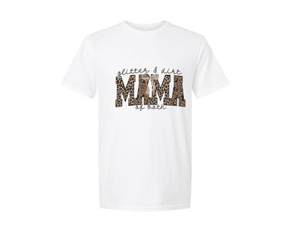 brand:Generic|color:White|Glitter Dirt Mama Mama Of Both Graphic T-Shirt