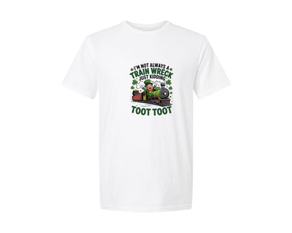 brand:Generic|color:White|Train Wreck Toot Toot St Patrick Fun Graphic T-Shirt