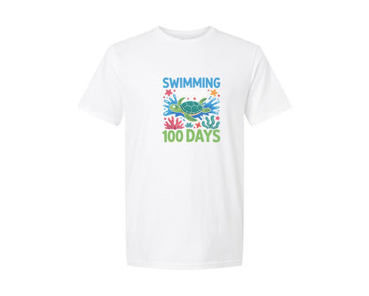 brand:Generic|color:White|Swimming Through 100 Days Graphic T-Shirt