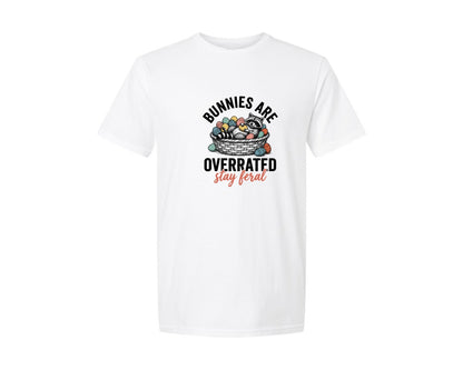 brand:Generic|color:White|Easter Bunnies Are Overrated Stay Feral Graphic T-Shirt
