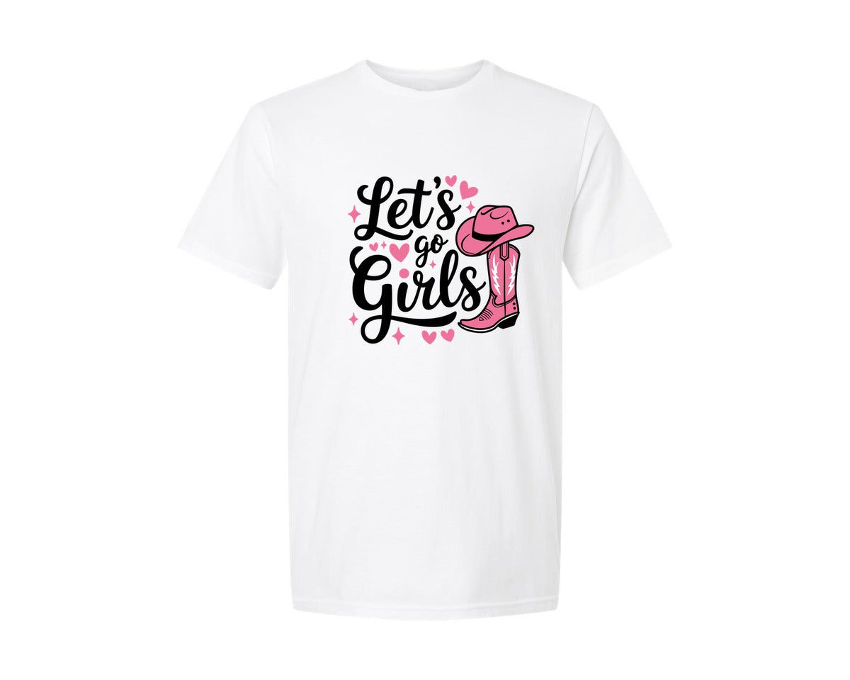 brand:Generic|color:White|Lets Go Girls Western Cowgirl Graphic T-Shirt