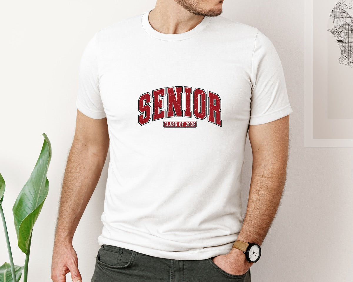 brand:Bella Canvas|color:White|Senior Class Of 2026 Retro Varsity Graphic T-Shirt