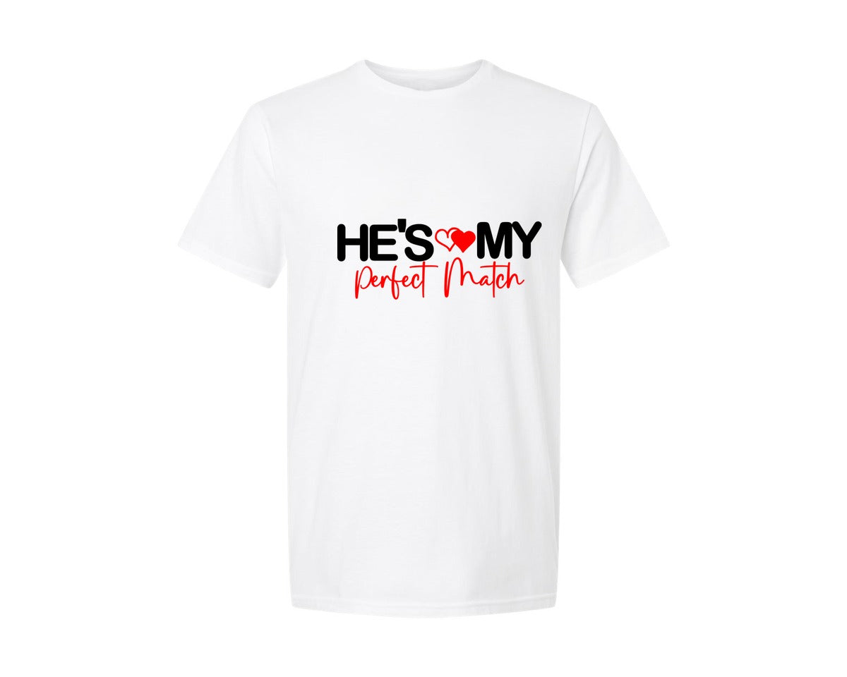 brand:Generic|color:White|Perfect Match Matching Couples Graphic T-Shirt