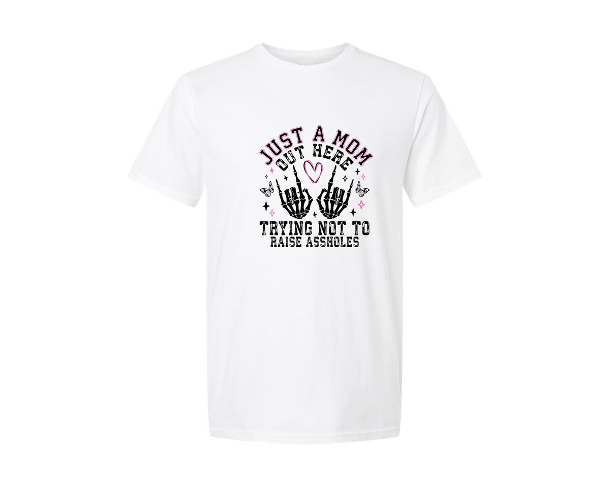 brand:Generic|color:White|Just A Mom Funny Mom Sassy Mom Graphic T-Shirt
