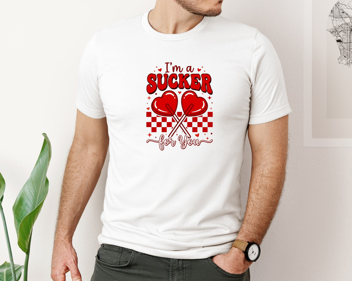 brand:Bella Canvas|color:White|Cute Sucker For You Valentine Design Graphic T-Shirt