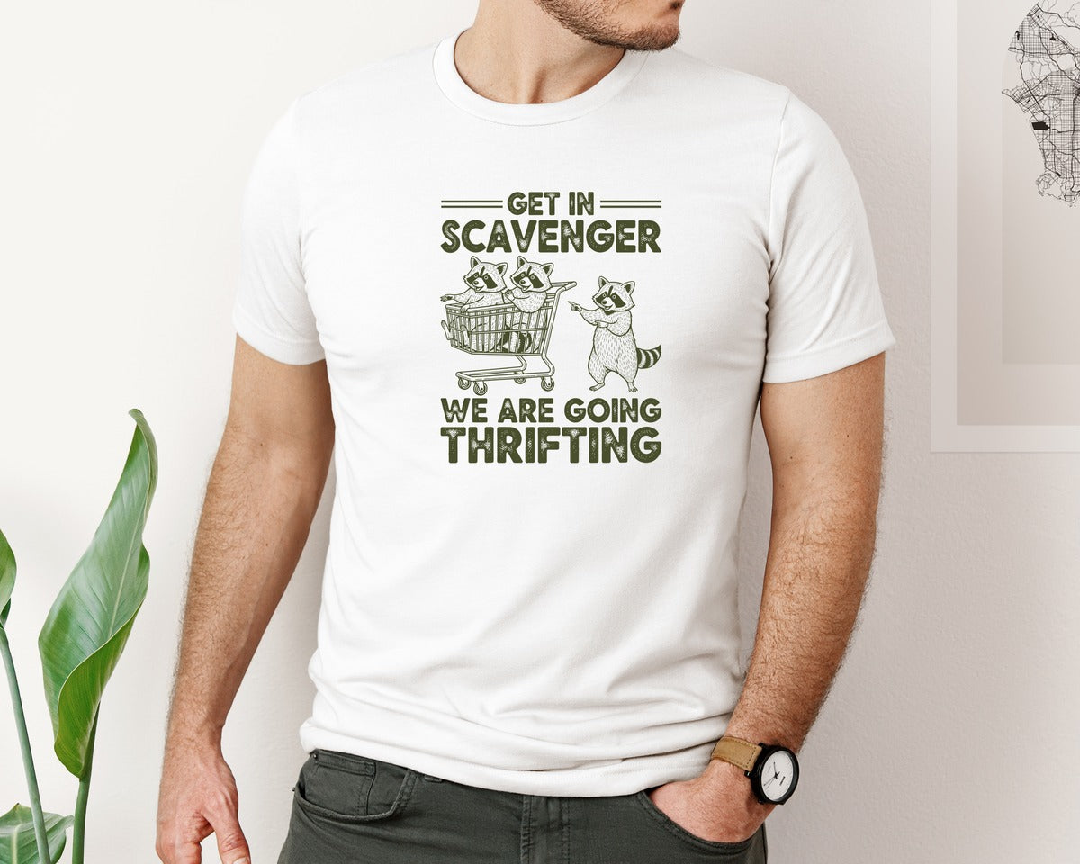 brand:Bella Canvas|color:White|Get In Scavenger We Are Going Thrifting 2 Graphic T-Shirt