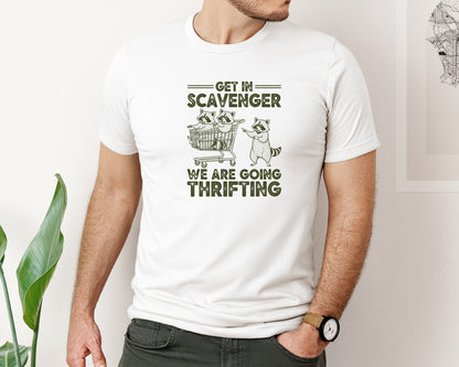 brand:Bella Canvas|color:White|Get In Scavenger We Are Going Thrifting 2 Graphic T-Shirt