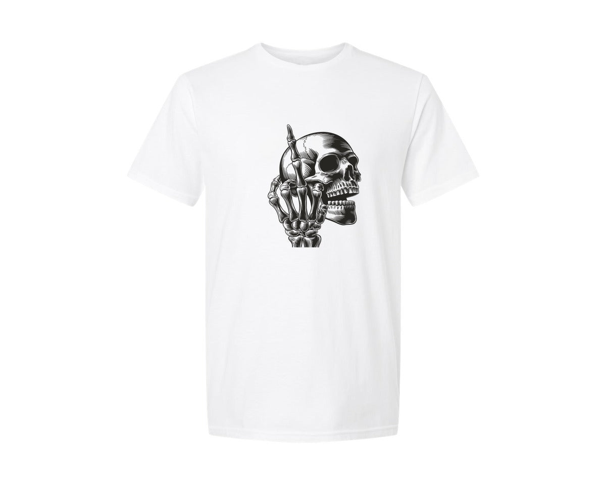 brand:Generic|color:White|Edgy Skull With Skeleton Hand 2 Graphic T-Shirt