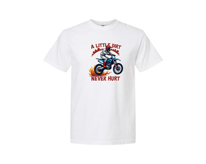 brand:Comfort Colors|color:White|A Little Dirt Never Hurt Rider Graphic T-Shirt