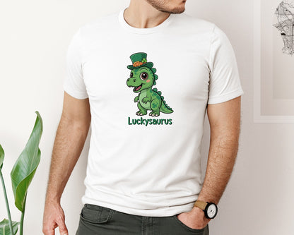 brand:Bella Canvas|color:White|Luckysaurus Cute St Patricks Day Graphic T-Shirt