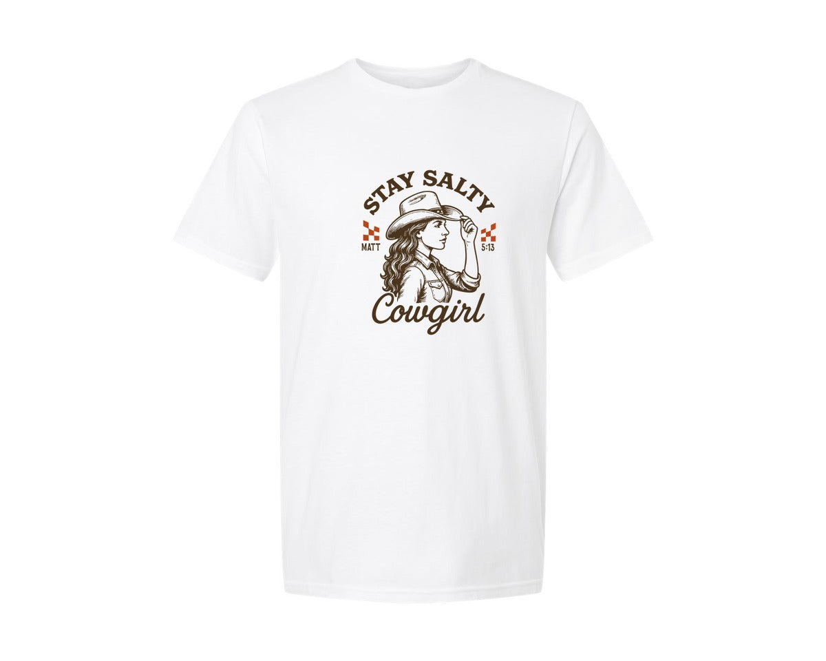 brand:Generic|color:White|Stay Salty Cowgirl Christian Western Graphic T-Shirt