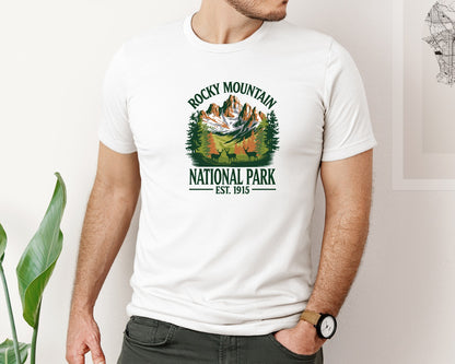 brand:Bella Canvas|color:White|Rocky Mountain National Park Hiking Graphic T-Shirt