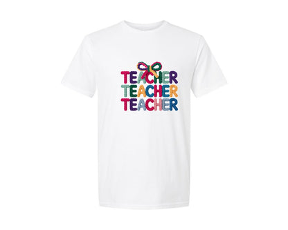 brand:Generic|color:White|Knitted Coquette Teacher Typography Graphic T-Shirt