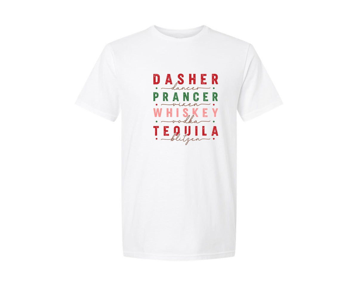 brand:Generic|color:White|Dasher Dancer Prancer Christmas Graphic T-Shirt