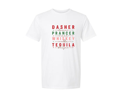 brand:Generic|color:White|Dasher Dancer Prancer Christmas Graphic T-Shirt